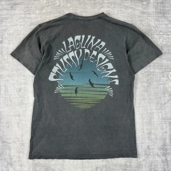 Stussy Shirt Mens Large Black Pigment Dyed Faded LSD Sunset Graphic Surf Skater - Picture 3 of 12